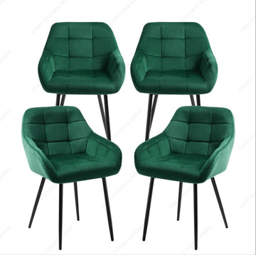 ByLoesje® Set van 4 Eetkamer Stoel Groen - Armleuningen - Fluweel - Gestoffeerd - Designstoel - Modern - Poten Zwart