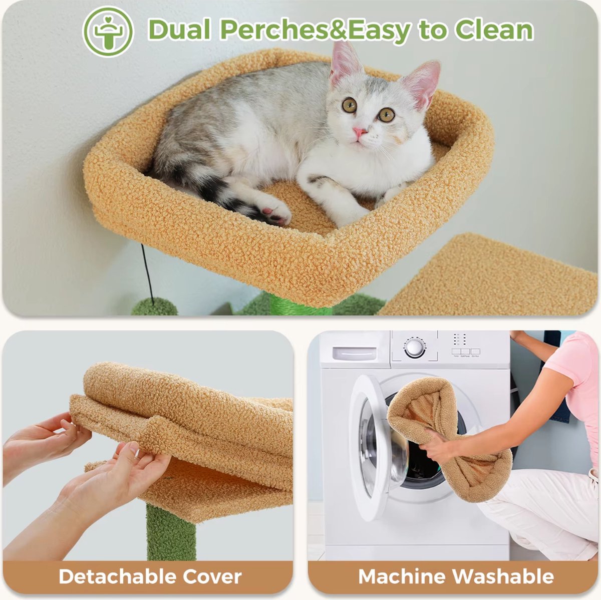 Luxe kattenboom - krabpaal voor katten - kattenhuis - kattenmeubel - kattentoren - groen - 40x44x136cm