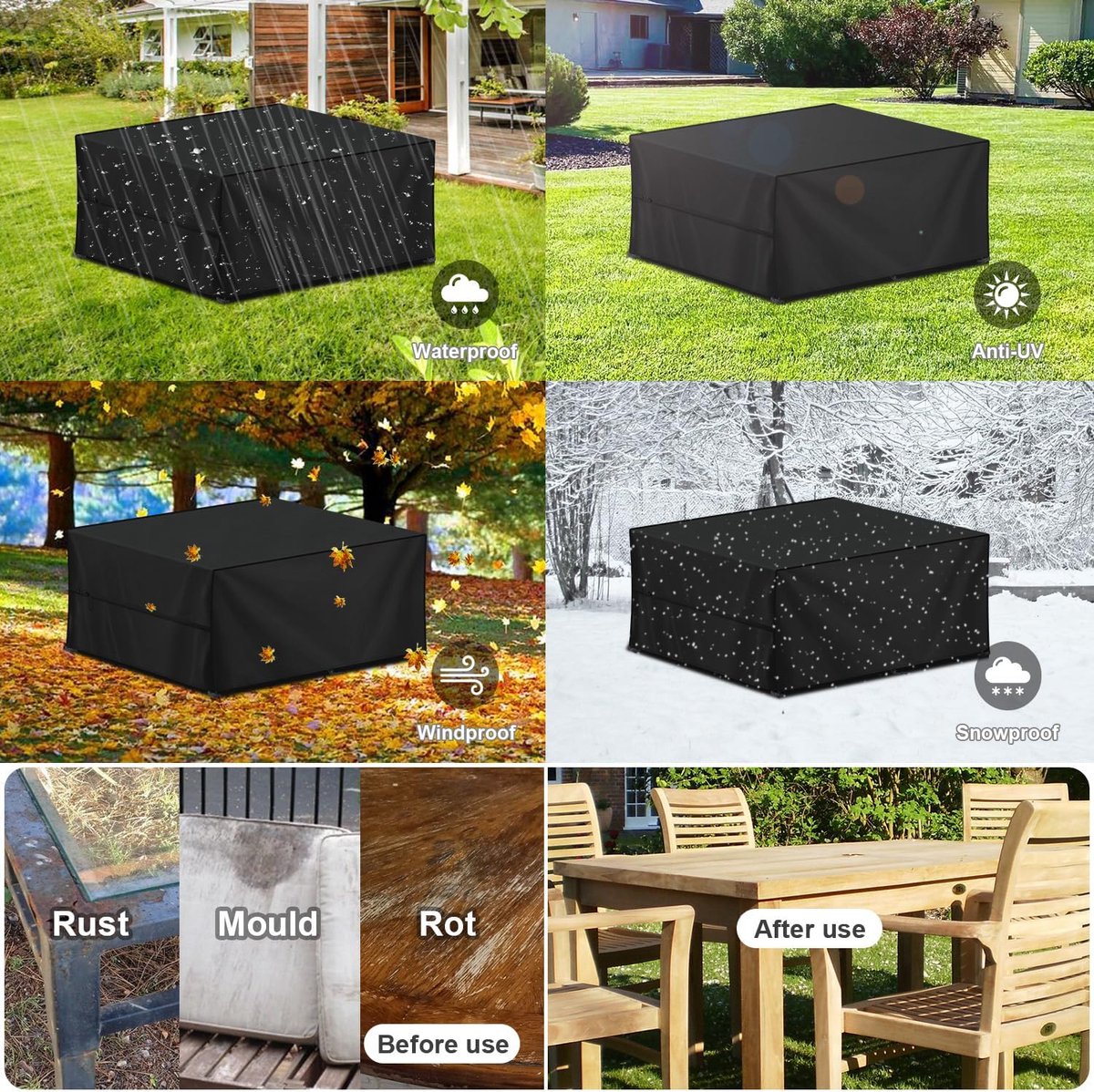 Tuinmeubelhoezen waterdicht, outdoor, winterbestendig afdekzeil voor tuinmeubelen, 420D Oxford beschermhoes voor tuintafel zitgroep rechthoekig 250 x 180 x 100 cm