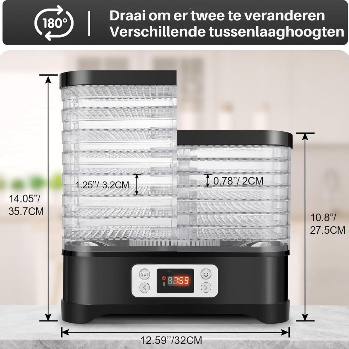 Voedseldroger - Food Dryer - Voor Groenten En Fruit - Voor Kruiden & Vlees - Droogoven - 400W