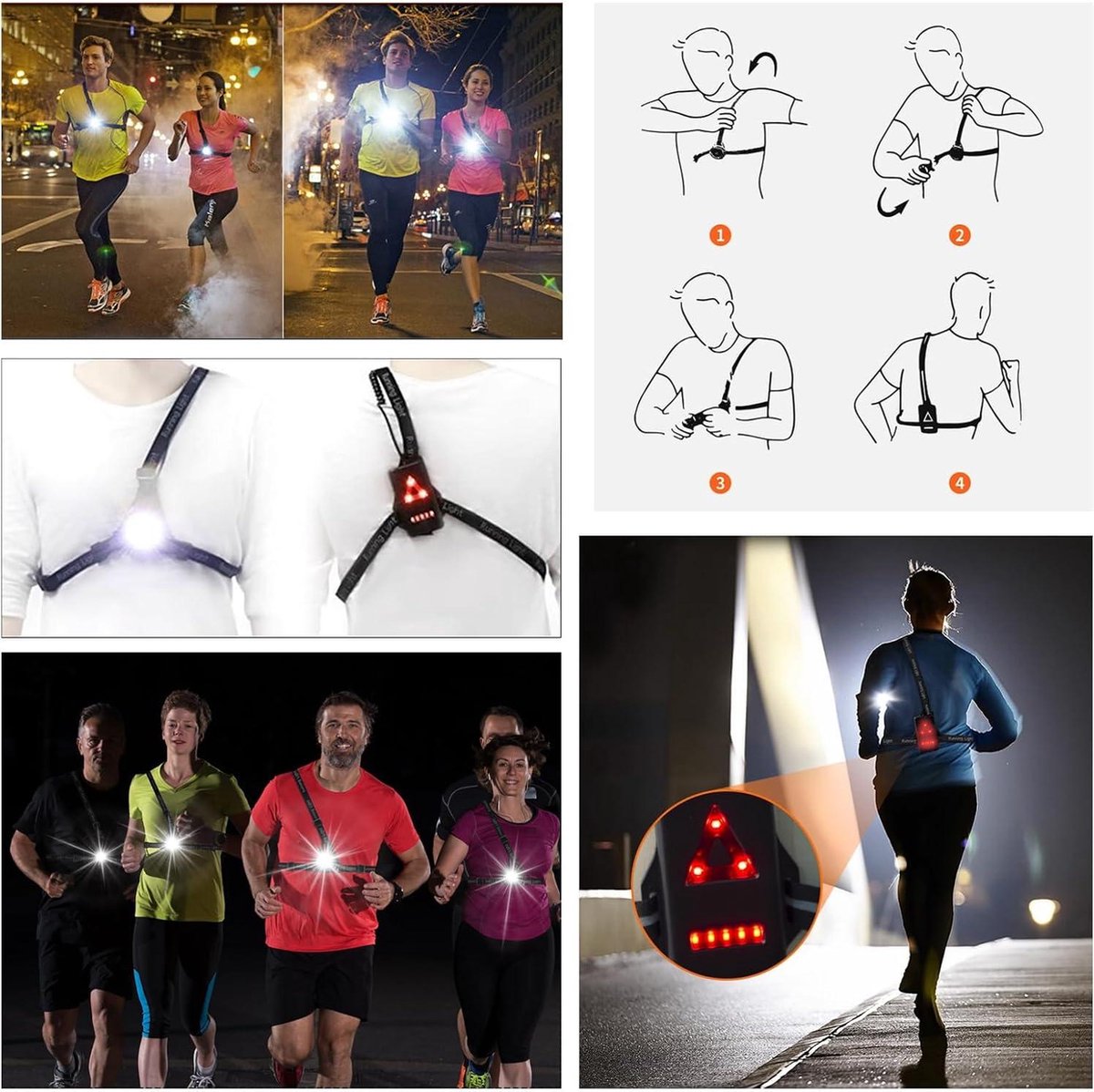 Hardlooplicht USB-oplaadbaar 360° reflecterend borstlicht waterdicht - JIZZU 250 lumen led-borstlamp sport looplicht Hardloopverlichting