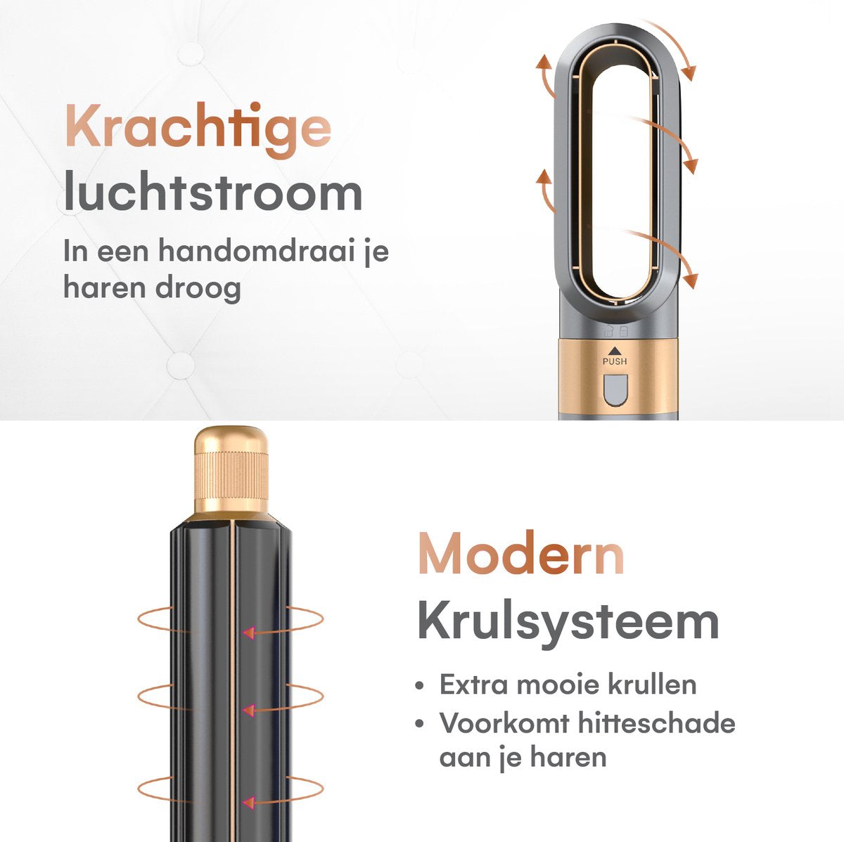 VENEUX® Föhnborstel - Airstyler - Krulborstel - Krultangen - 5-in-1 Multistyler - Met Opbergcase - Grijs Met Goud