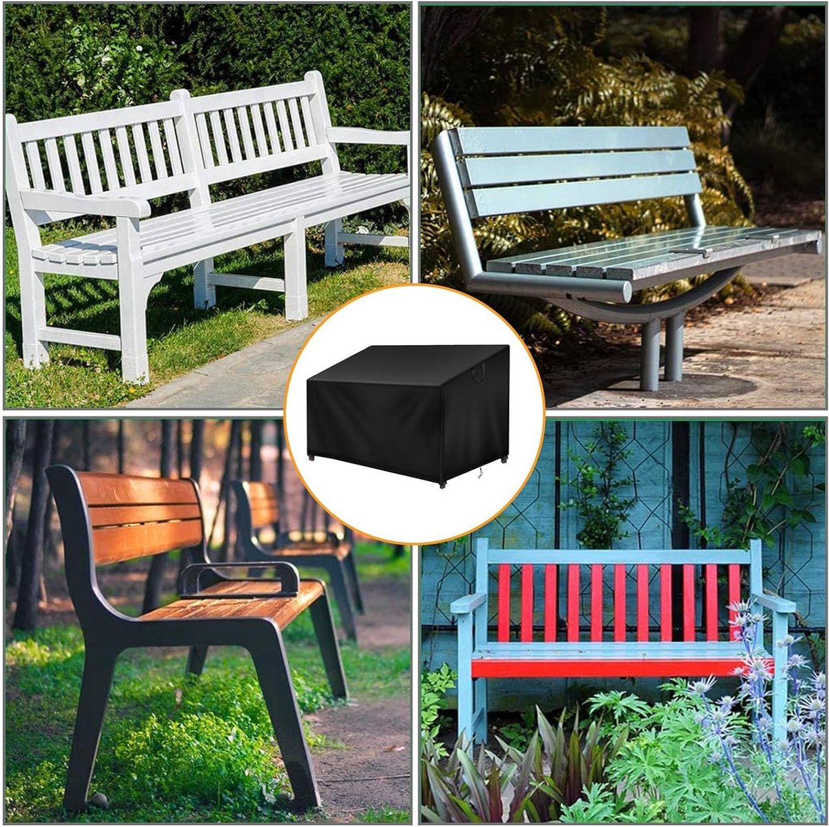 Beschermhoes voor 2-zits tuinbank, waterdicht, 134 x 66 x 63/89 cm, 600D Oxford-hoes voor tuinbank, tuinbankhoes, zwart