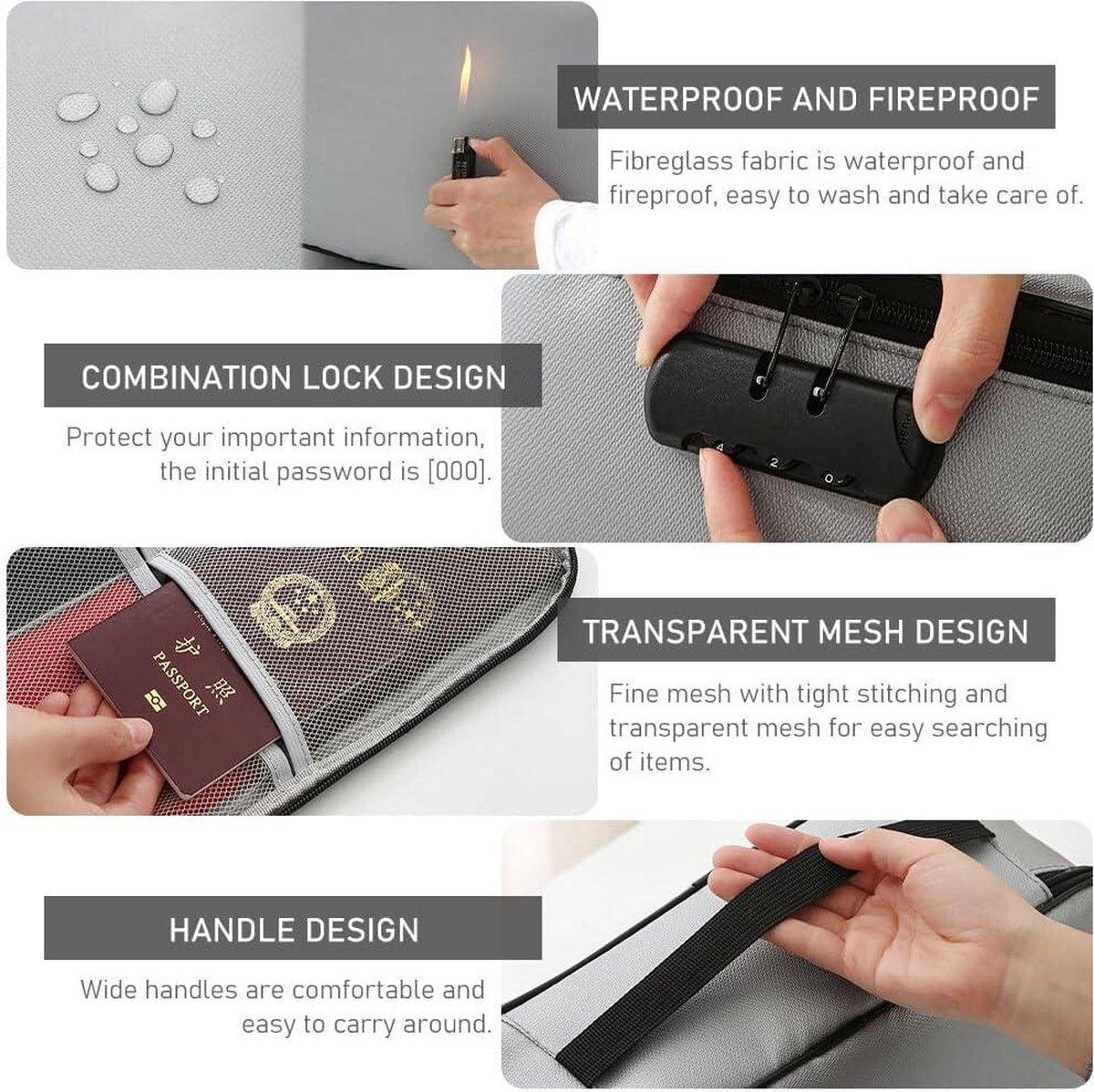 Fireproof box - strong safe - fire-resistant fiberglass - multi-layered - temperature resistant up to 1200 °C - combination lock - passports - travel - documents