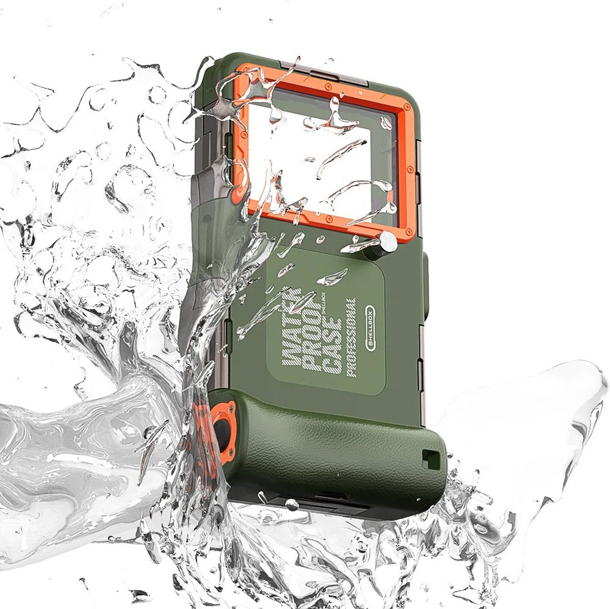 Waterproof Telefoonhoes Universele Smartphone Duiken Cover - Zwemmen Snorkelen Onderwater - iPhone 14 Pro Max 13 11 Samsung S23 Ultra S22 S9 Huawei Google OnePlus Xiaomi Motorola - Legergroen/ Oranje