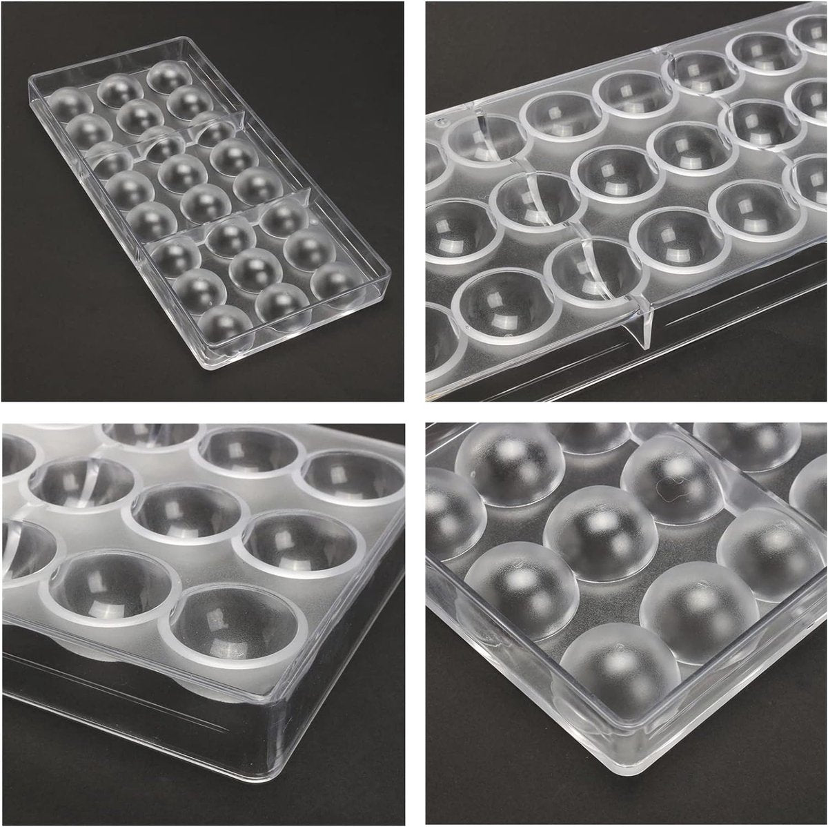 2 stuks polycarbonaat chocoladerepen vorm bonbons vorm polycarbonaat set halve bal chocolade vorm rechthoekige chocolade vorm voor chocolade, ijsblokjes, snoep, bruidstaart