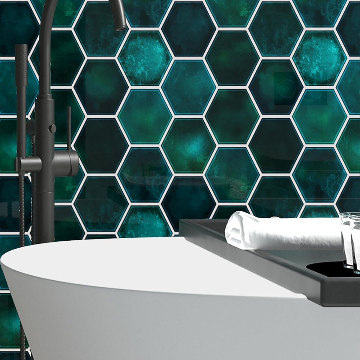 Badkamer Marmer Zelfklevende Tegelstickers - Groen Waterdicht - Keukenmuur Galaxy Zeshoekige Muurtegel - 30.5x30.5CM 4 Stuks