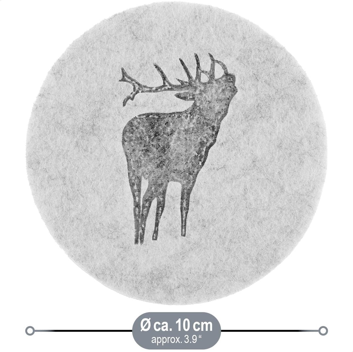 16x vilten onderzetters, tafelbeschermer van robuust vilt, onderlegger voor kopjes, glazen, kopjesonderzetters met hertenmotief, ronde beschermmat, afwasbaar, Ø 10 cm (Ø 10 cm, hert)