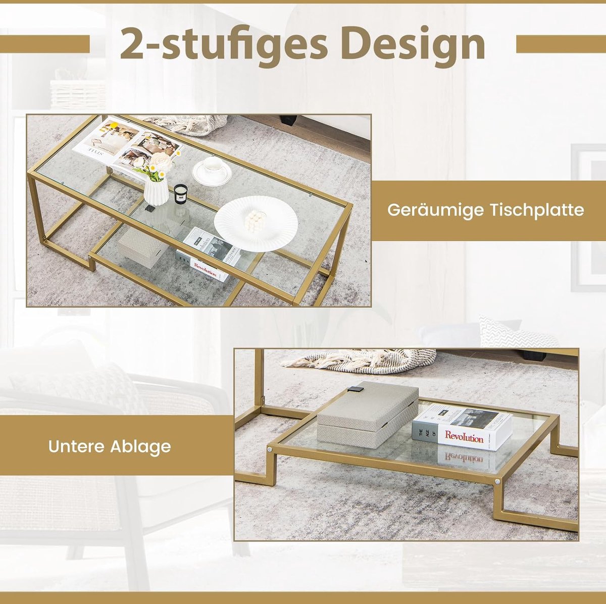 Salontafel met glazen blad, metalen frame, glazen salontafel, woonkamertafel, salontafel voor woonkamer, studeerkamer, 114 x 51 x 43,5 cm