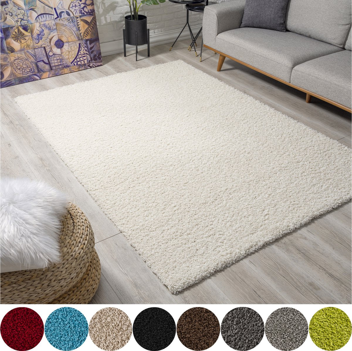 Loca Shaggy Vloerkleed Crème - 200x290 CM - Hoogpolig Vloerkleed - Tapijt Woonkamer, Slaapkamer