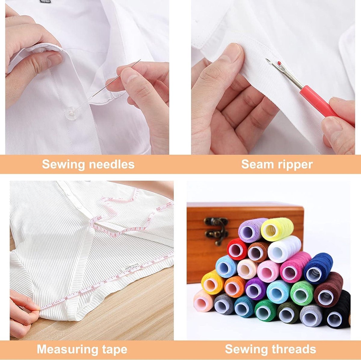 Sewing Box Wooden Portable Sewing Basket - Complete Sewing Supplies for Travel - Home Emergency Use - Universal Hand Home Sewing Repair Tool Kit - Adult Child Beginner Sewing Kit#3 Sewing Box