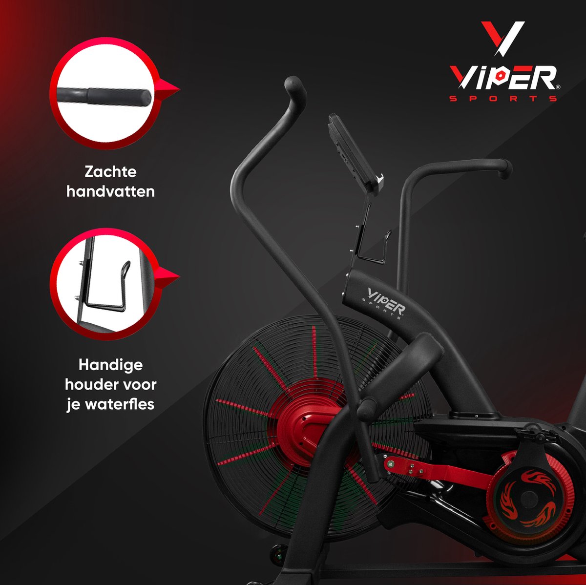Viper Sports FatalityCore – Airbike – Fitnessapparaat – 127x65x123 cm – Zwart/Rood