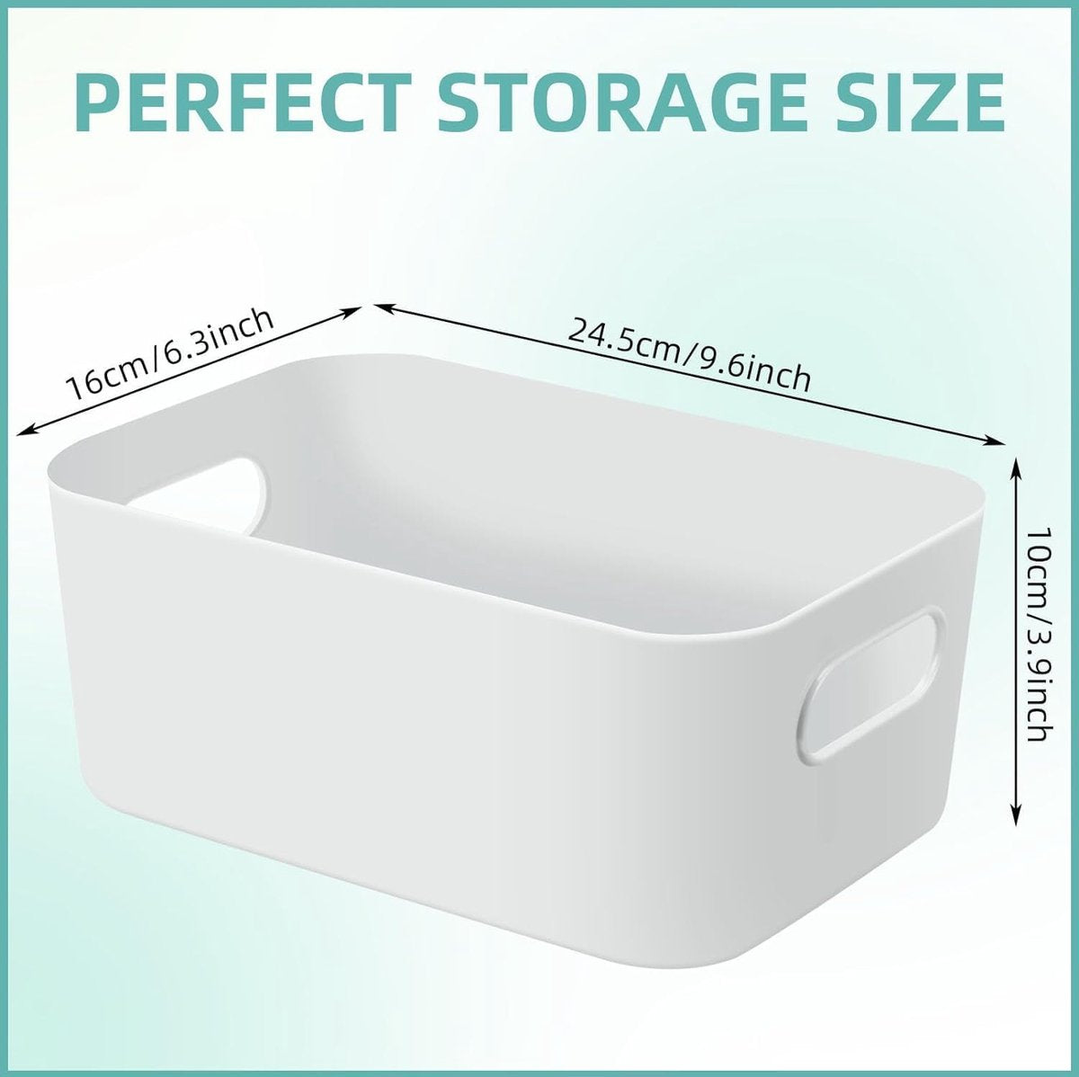 Pack of 10 Storage Bins, Plastic Storage Basket, Kitchen Cabinet Organiser with Handles, Baskets, Plastic Box for Bathroom, Kitchen, Pantry (White, Medium)