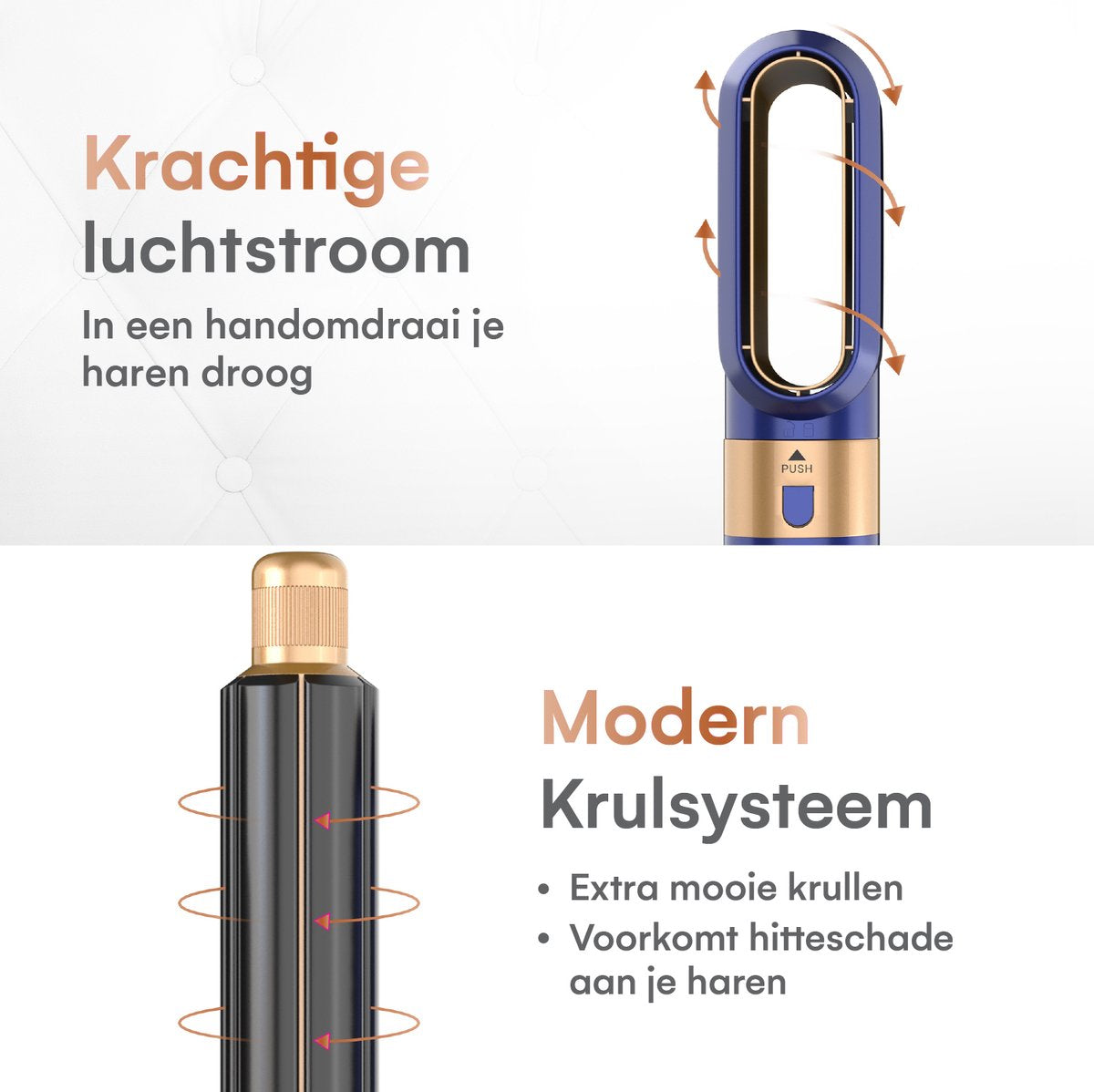 VENEUX® Föhnborstel - Airstyler - Krulborstel - Krultangen - 5-in-1 Multistyler - Met Opbergcase - Blauw Met Goud