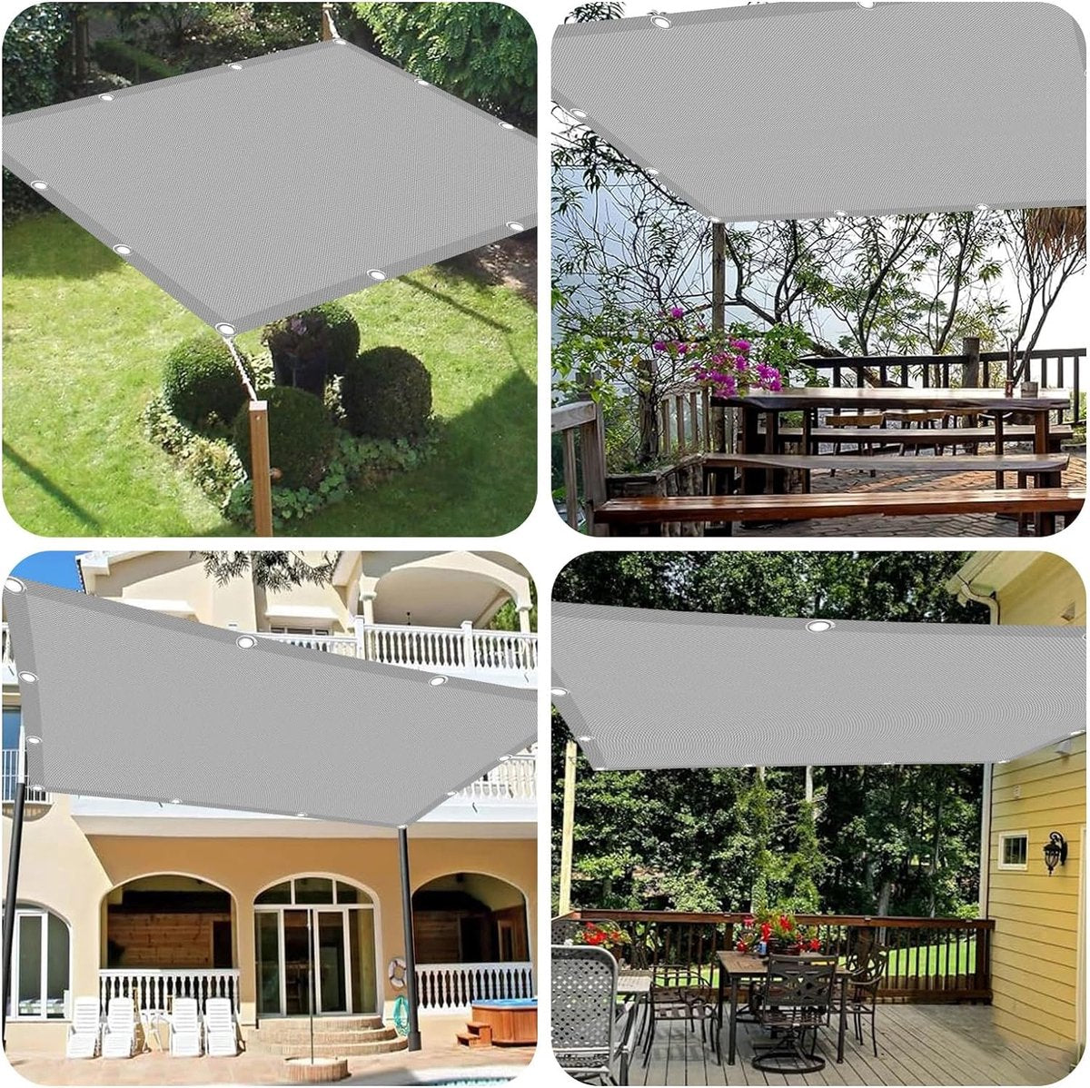 Waterproof rectangular sun sail, 1.5 x 2 m, shade net including fastening cord, tarpaulin, waterproof, sun protection, balcony, no drilling, for balcony, terrace and garden.