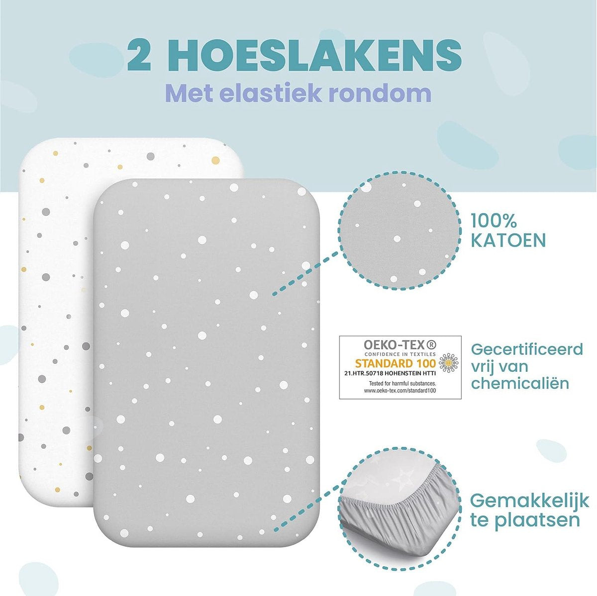 Hoeslaken Set voor Co-sleeper - Waterdichte Matrashoes - 3-in-1 - 50x83 cm - Wiegjes Ledikanten - Meisje Jongen - Grijs Patroon Co-sleeper