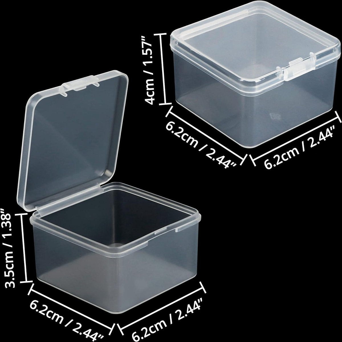 Kleine Doorzichtige Plastic Opbergdoosjes met Scharnierend Deksel - Set van 24 - L62 x B62 x H4 cm - Mini Vierkante Doosjes voor Pillen, Kralen, Sieraden & Knutselspullen. doorzichtig doosje