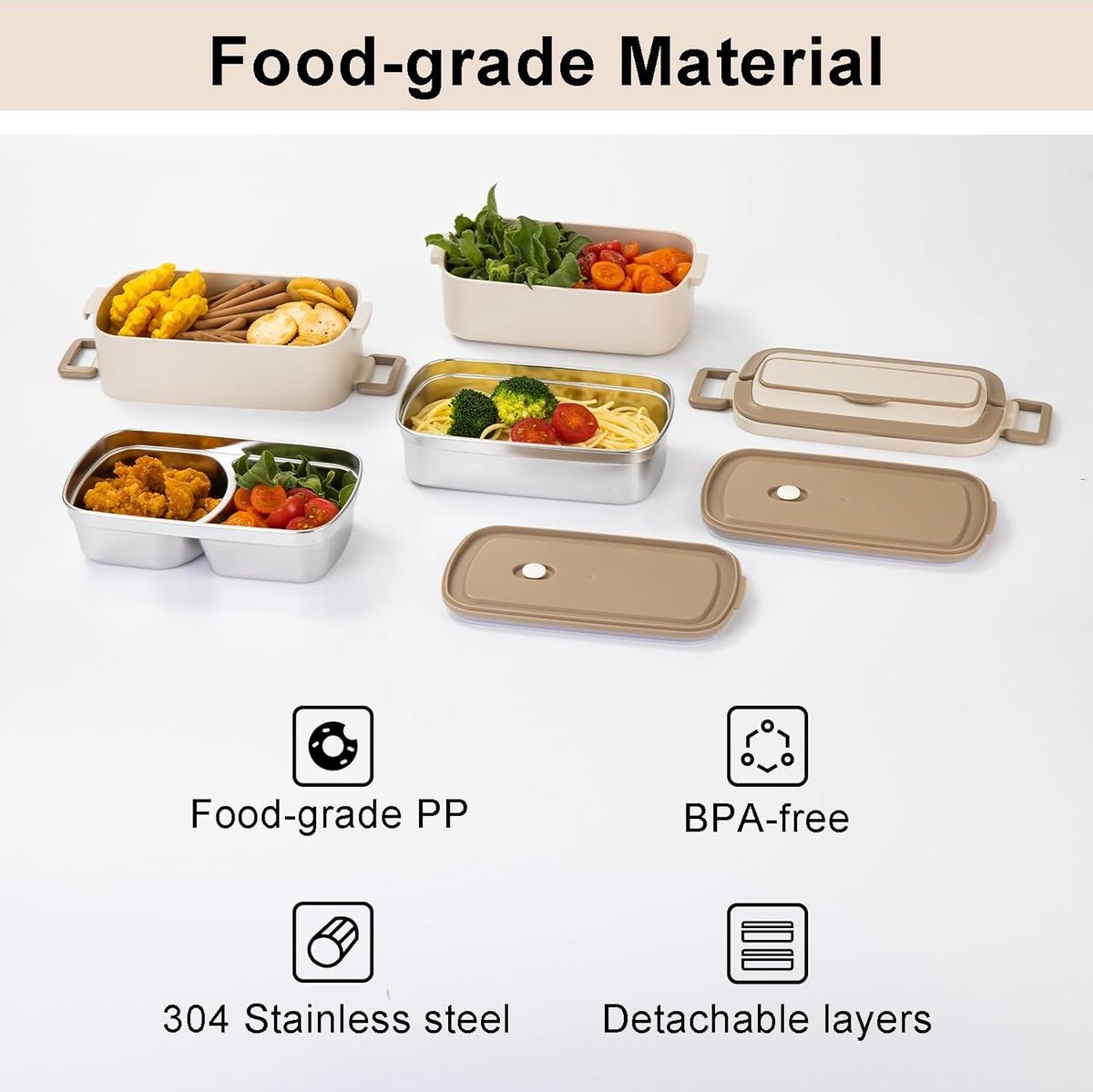 Lunchbox 1900ml Bento Box Volwassen Lunchbox roestvrij staal thermisch compartiment Tiffin Lunch Snack Box 2-laags geïsoleerde Bento voedselcontainer Stapelbare lunchbox met lunchtas en soepkom - Maat Large, Lille Home