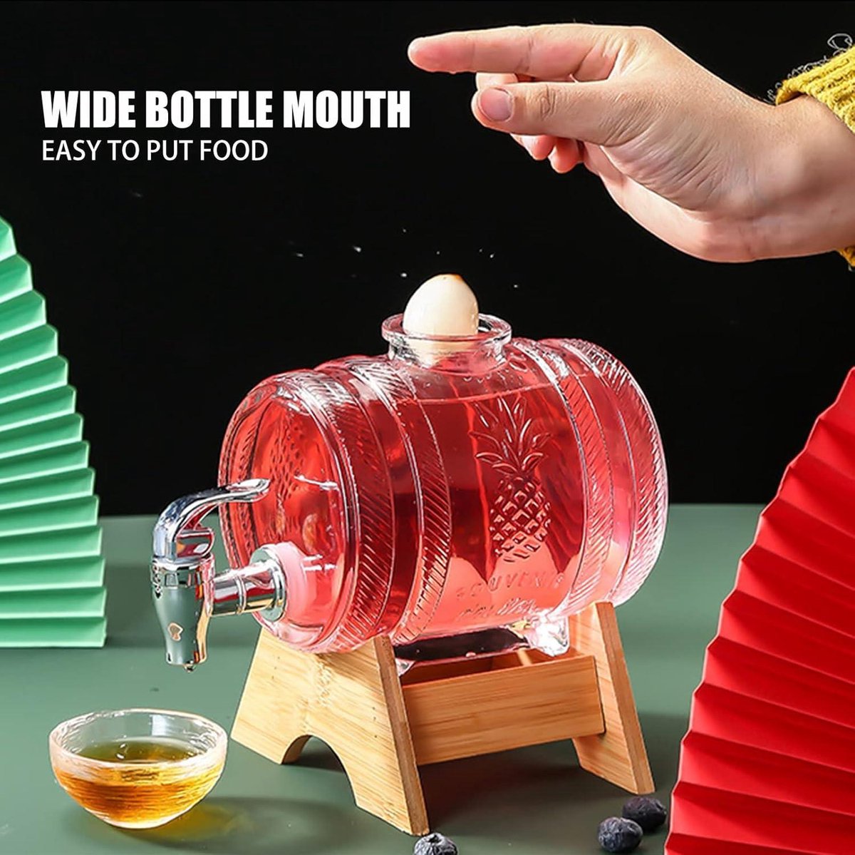 Whiskey Karaf 1000ml met Houten Standaard - Drankdispenser voor Wijn - Glazen Wijnvat met Kraan - Scotch Bourbon Vodka Rum Likeur - Feestdrankje - Cadeaus voor Vriend Man Vader