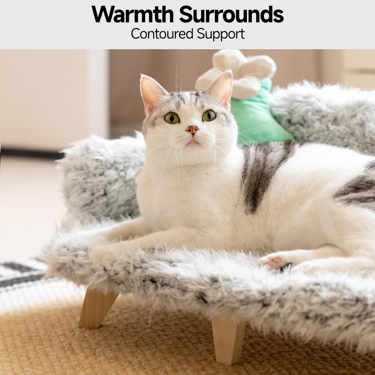 Cat sofa with stable wooden legs, cat chair bed, plush cat bed, warm and soft cat sofa for small dogs and cats, loadable up to 15 kg, grey