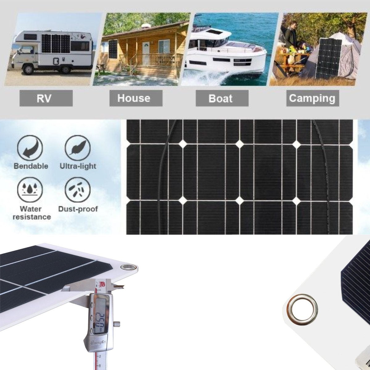 Complete 100W zonnepaneelset - Plug and Play voor camper - boot - caravan - schuur - aan te sluiten op accu