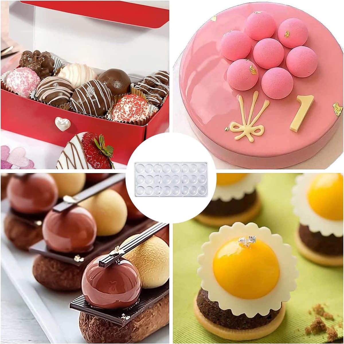 2 stuks polycarbonaat chocoladerepen vorm bonbons vorm polycarbonaat set halve bal chocolade vorm rechthoekige chocolade vorm voor chocolade, ijsblokjes, snoep, bruidstaart