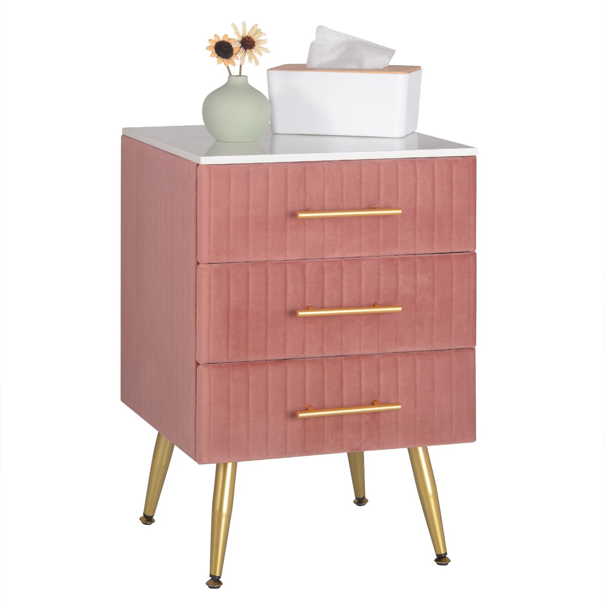 Nachtkastje - Luxe Salontafel - Fluweel - Bijzettafel - Industrieel - Velvet Nachtkastje - Roze/Goud