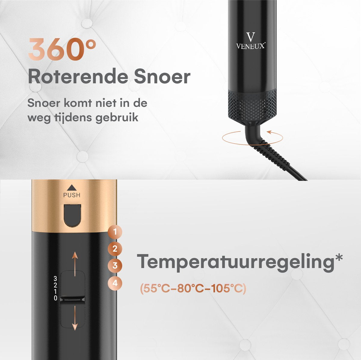 VENEUX® Föhnborstel - Airstyler - Krulborstel - Krultangen - 5 in 1 Multistyler – Zwart Met Goud