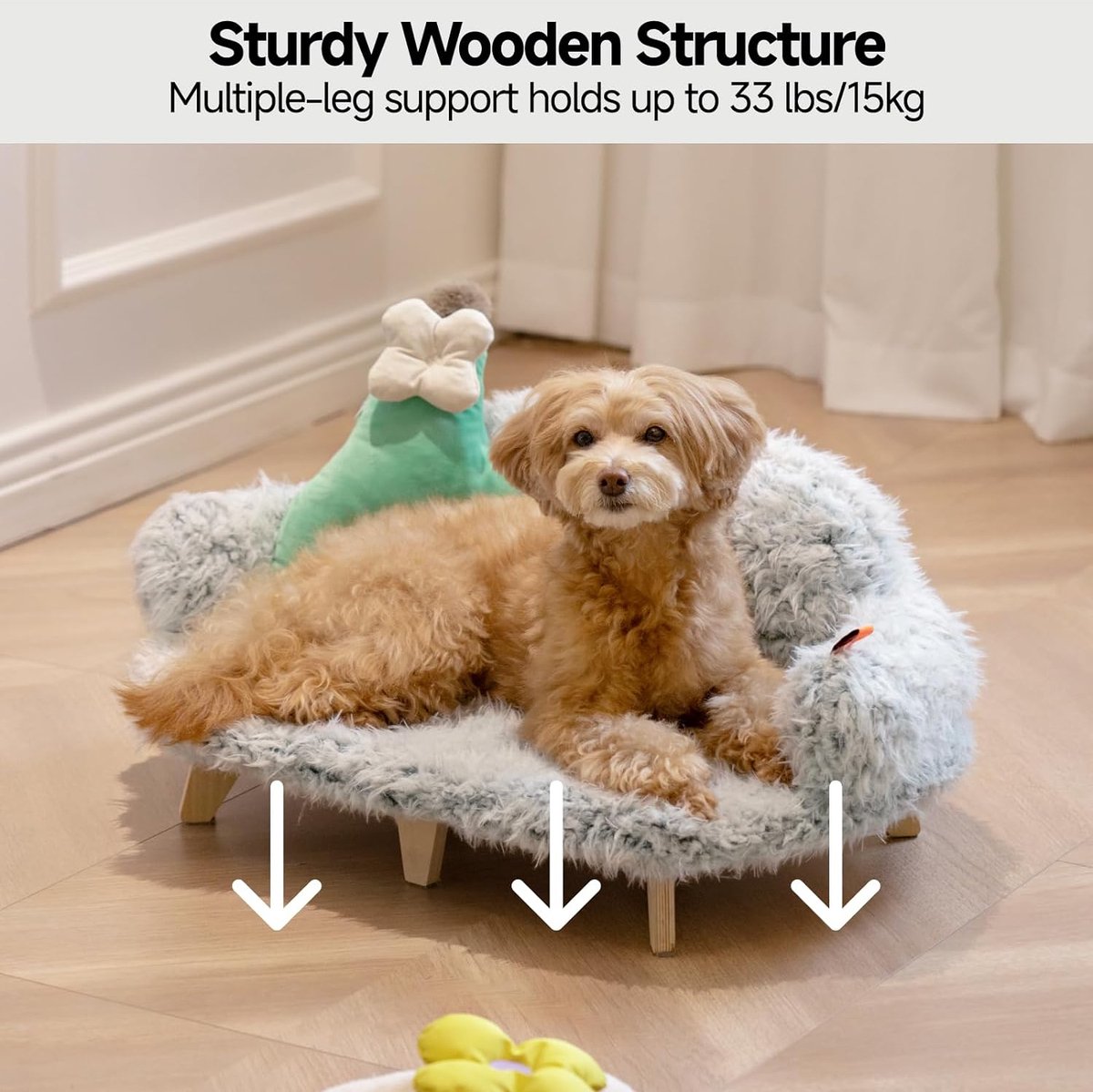 Cat sofa with stable wooden legs, cat chair bed, plush cat bed, warm and soft cat sofa for small dogs and cats, loadable up to 15 kg, grey