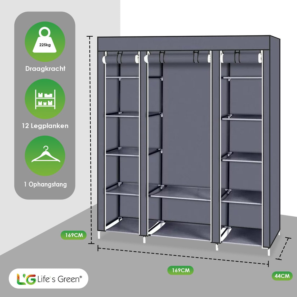 Life's Green® Kledingkast - Opbergkast - Campingkast - Stoffen kledingkast