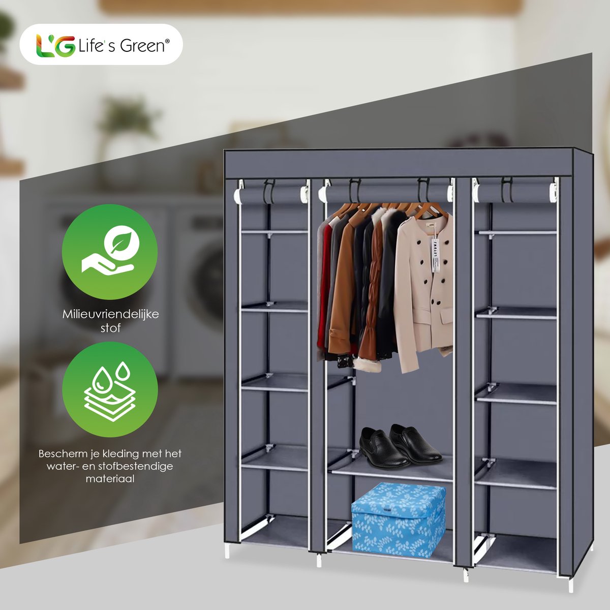 Life's Green® Kledingkast - Opbergkast - Campingkast - Stoffen kledingkast