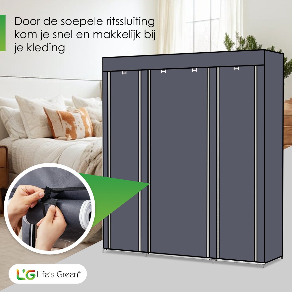 Life's Green® Kledingkast - Opbergkast - Campingkast - Stoffen kledingkast
