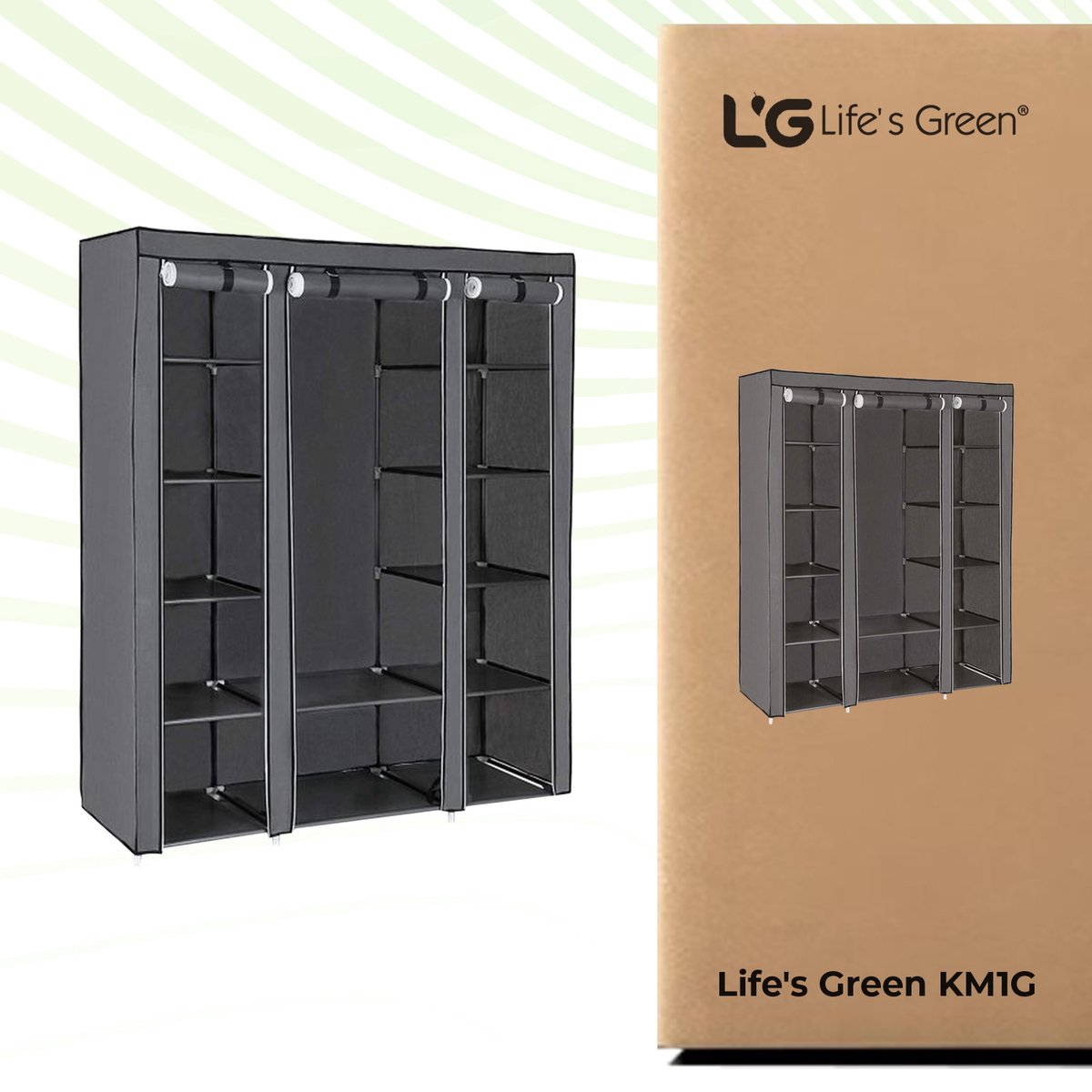 Life's Green® Kledingkast - Opbergkast - Campingkast - Stoffen kledingkast