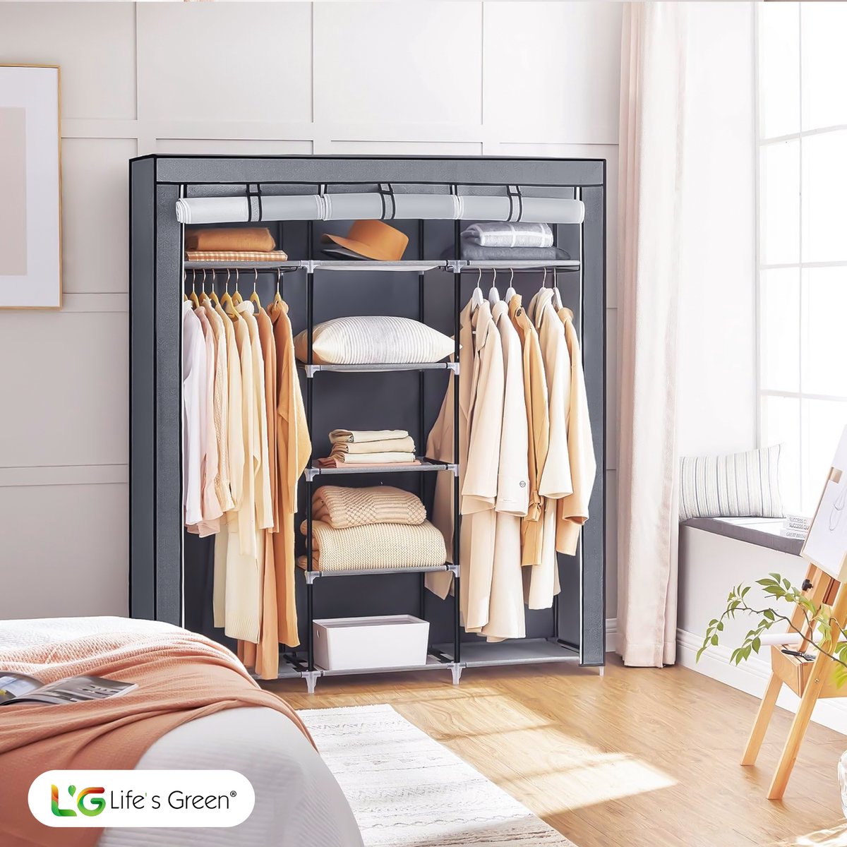 Life's Green® XXL Opvouwbare Kledingkast - Campingkast - Opvouwbare - Opbergkast - Stoffen - Grijs