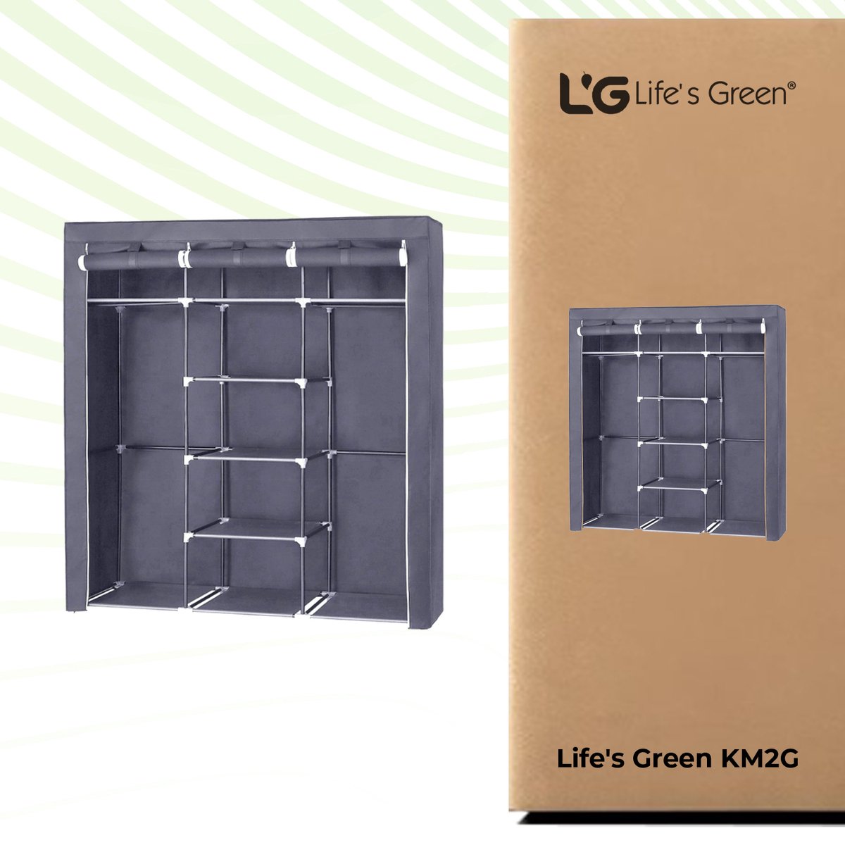Life's Green® XXL Opvouwbare Kledingkast - Campingkast - Opvouwbare - Opbergkast - Stoffen - Grijs