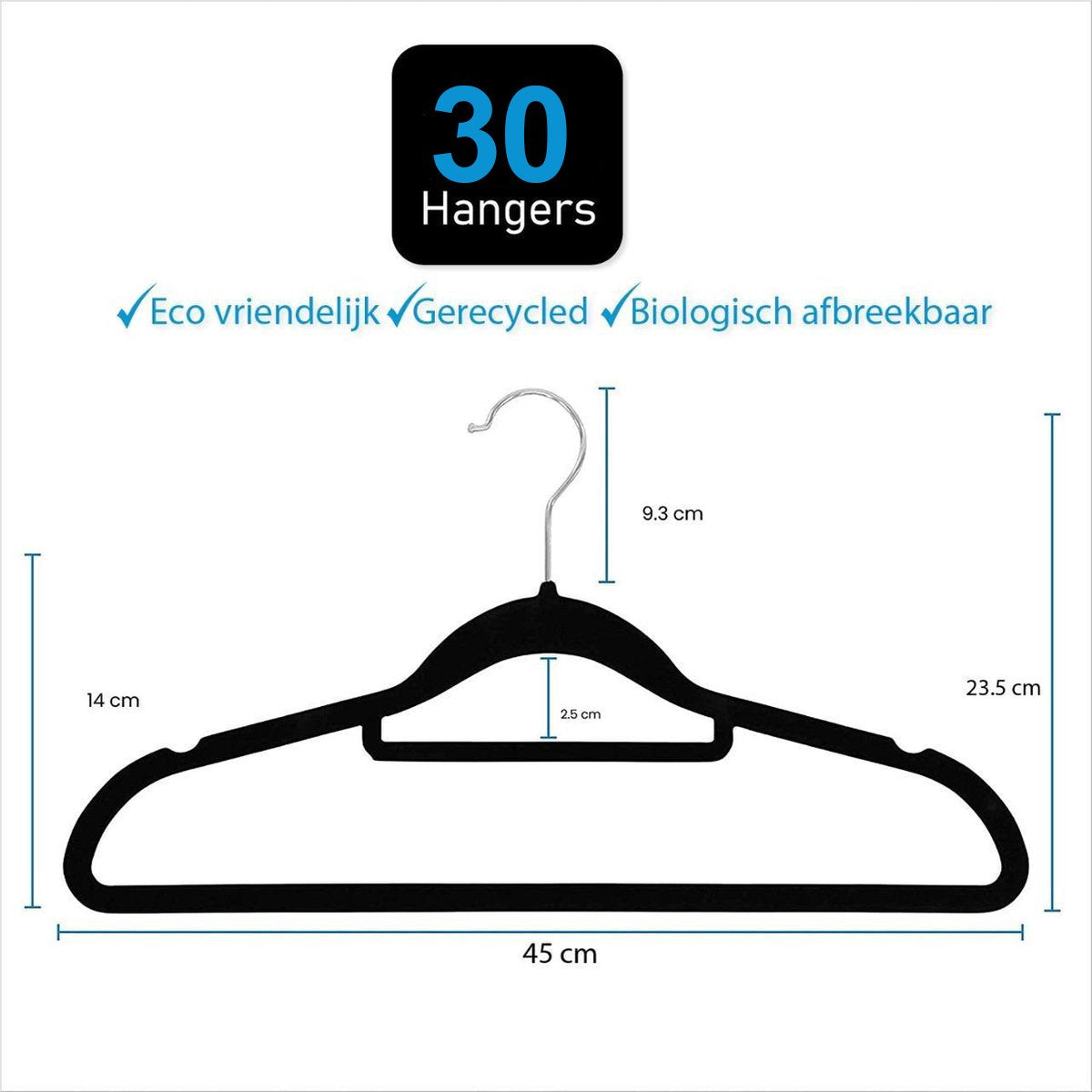 Life's Green® Fluwelen Kleerhangers - 30 Stuks - Kledinghangers - Anti-slip - Velvet - Zwart