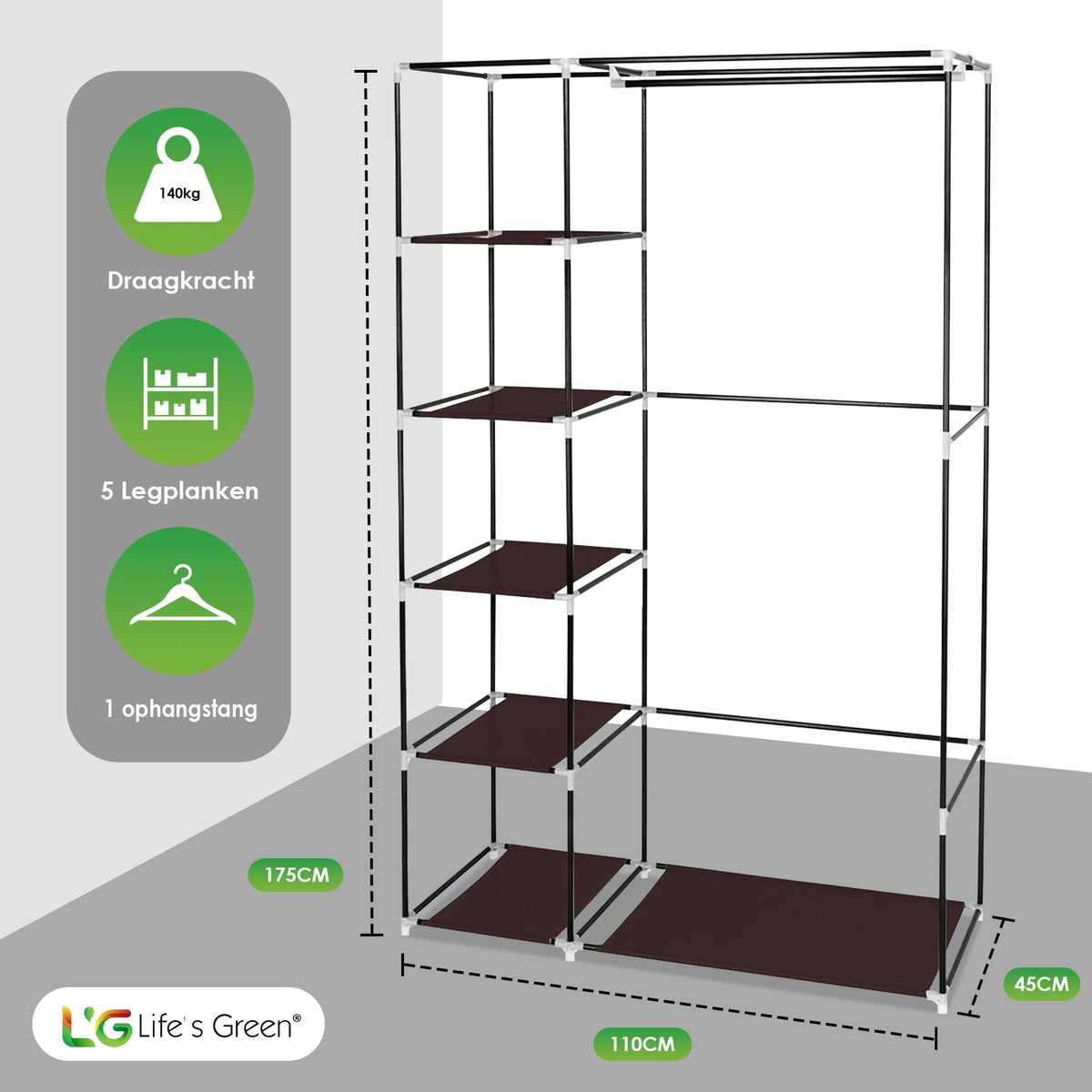 Life's Green® Kledingkast - Opbergkast - Campingkast - Stoffen kledingkast