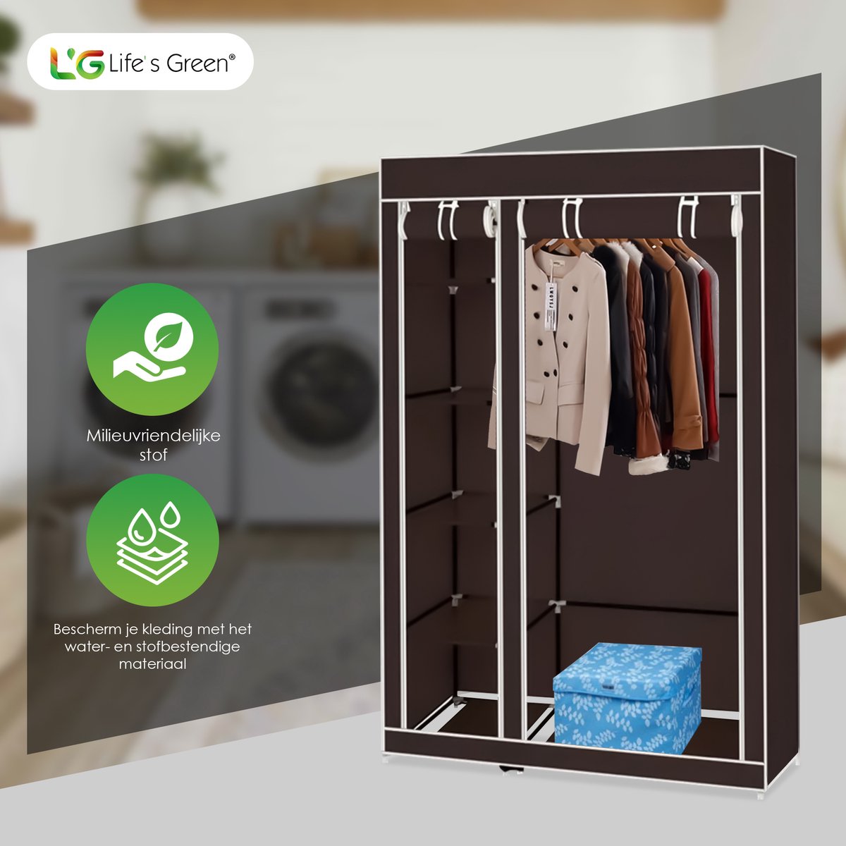 Life's Green® Kledingkast - Opbergkast - Campingkast - Stoffen kledingkast