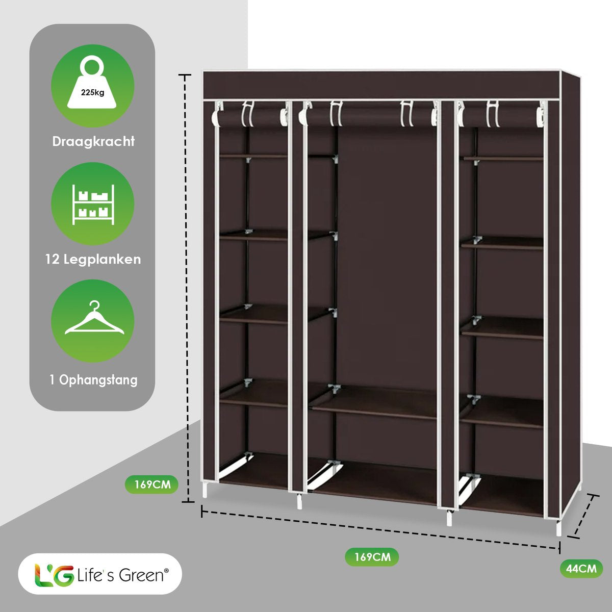 Life's Green® Kledingkast - Opbergkast - Campingkast - Stoffen kledingkast