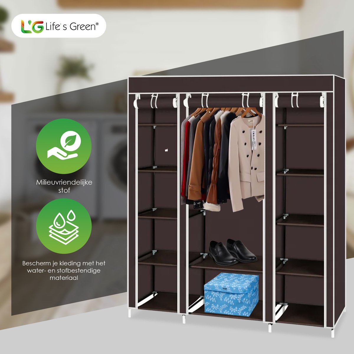 Life's Green® Kledingkast - Opbergkast - Campingkast - Stoffen kledingkast
