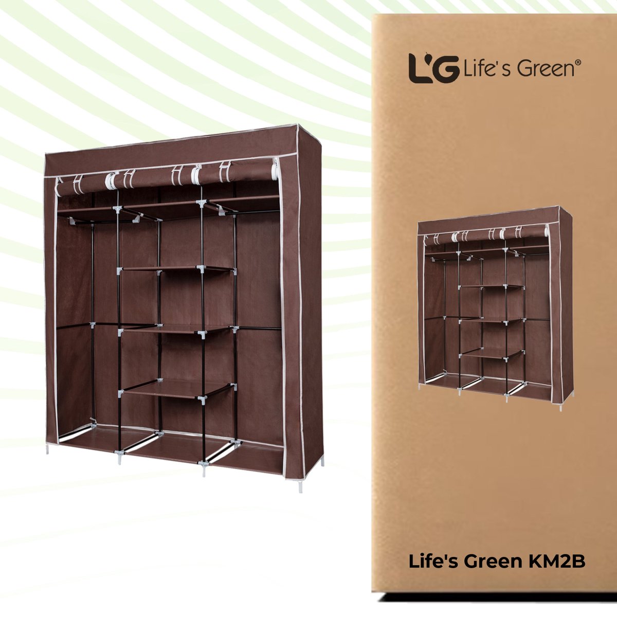 Life's Green® XXL Opvouwbare Kledingkast - Campingkast - Opvouwbare Kast - Opbergkast - Stoffen Kast - Bruin