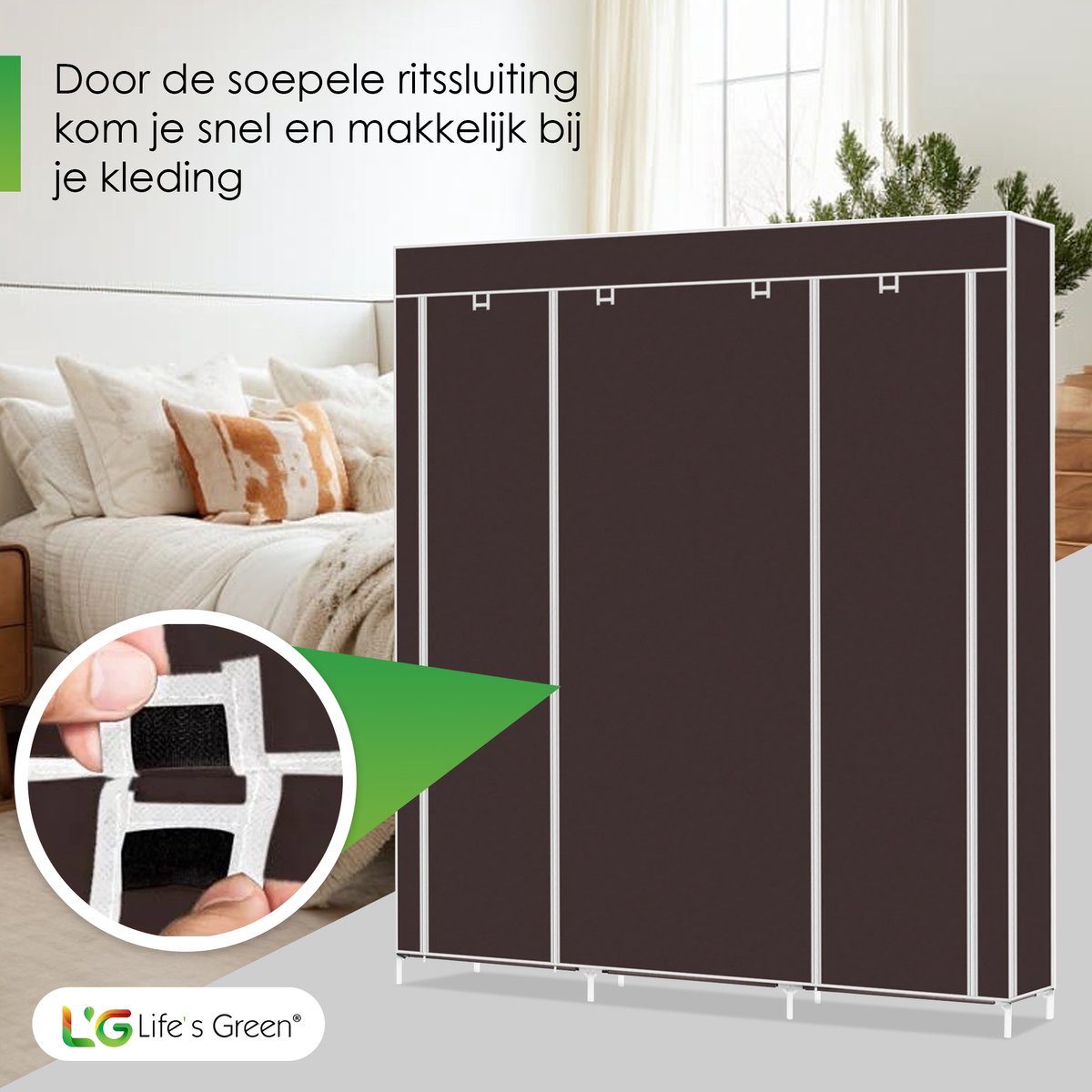 Life's Green® XXL Opvouwbare Kledingkast - Campingkast - Opvouwbare Kast - Opbergkast - Stoffen Kast - Bruin