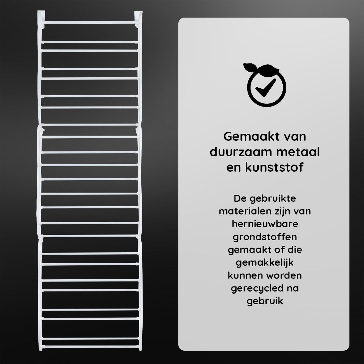 LG Life's Green Schoenrek Hangend – 180x50x20cm - Schoenrek – Geschikt Voor Stompe en Opdekdeuren – Schoenrek voor 24 tot 36 Paar Schoenen – Deurhanger – Ruimtebesparende Schoenbank – Schoenopberger – Kunststof/Metaal – Wit
