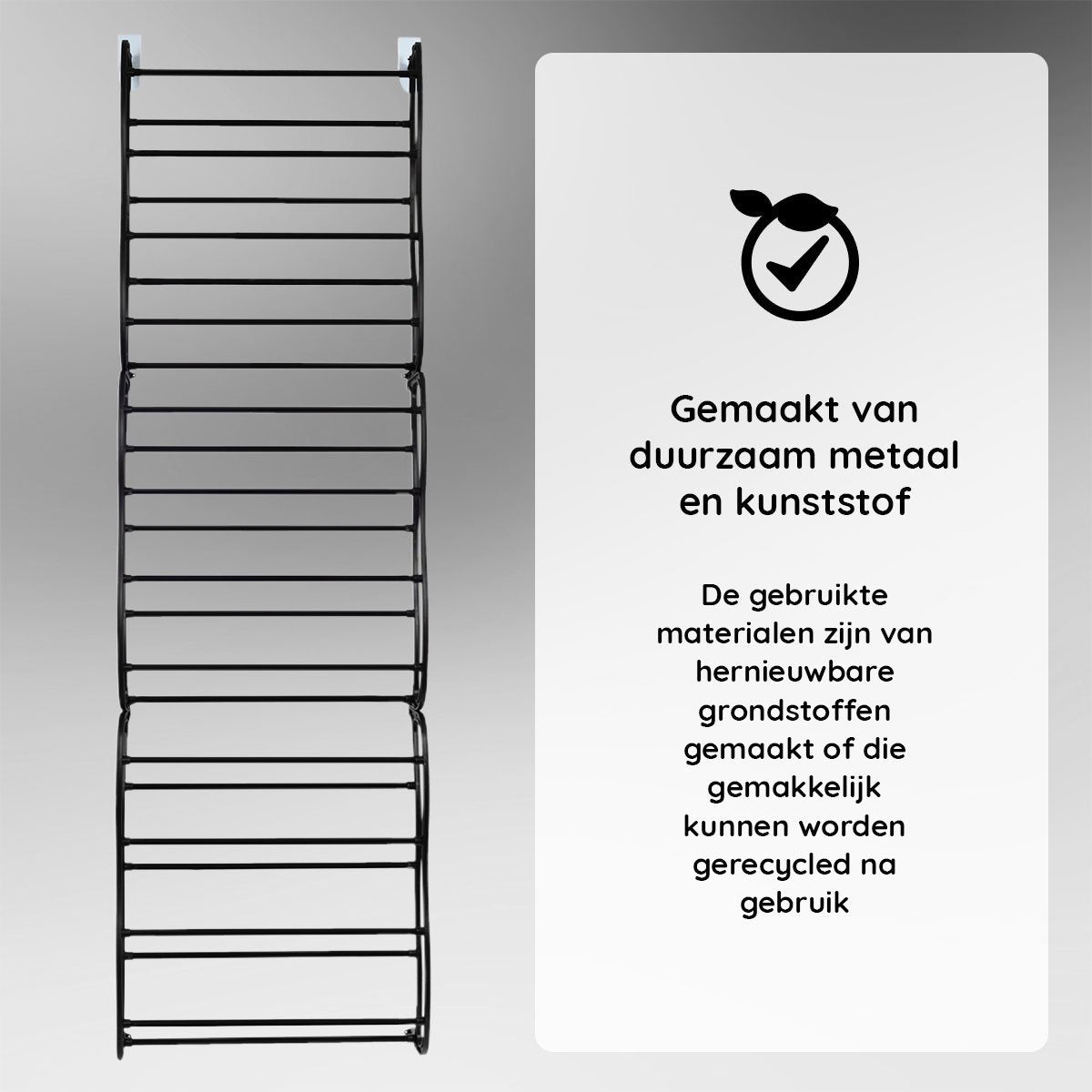 LG Life's Green Schoenenrek Hangend – 180x50x20cm - Schoenenkast – Geschikt Voor Stompe en Opdek Deuren – Schoenenrek voor 24 tot 36 Paar Schoenen – Deurhanger – Ruimtebesparende Schoenenbank – Schoenenopberger – Kunststof/Metaal – Zwart