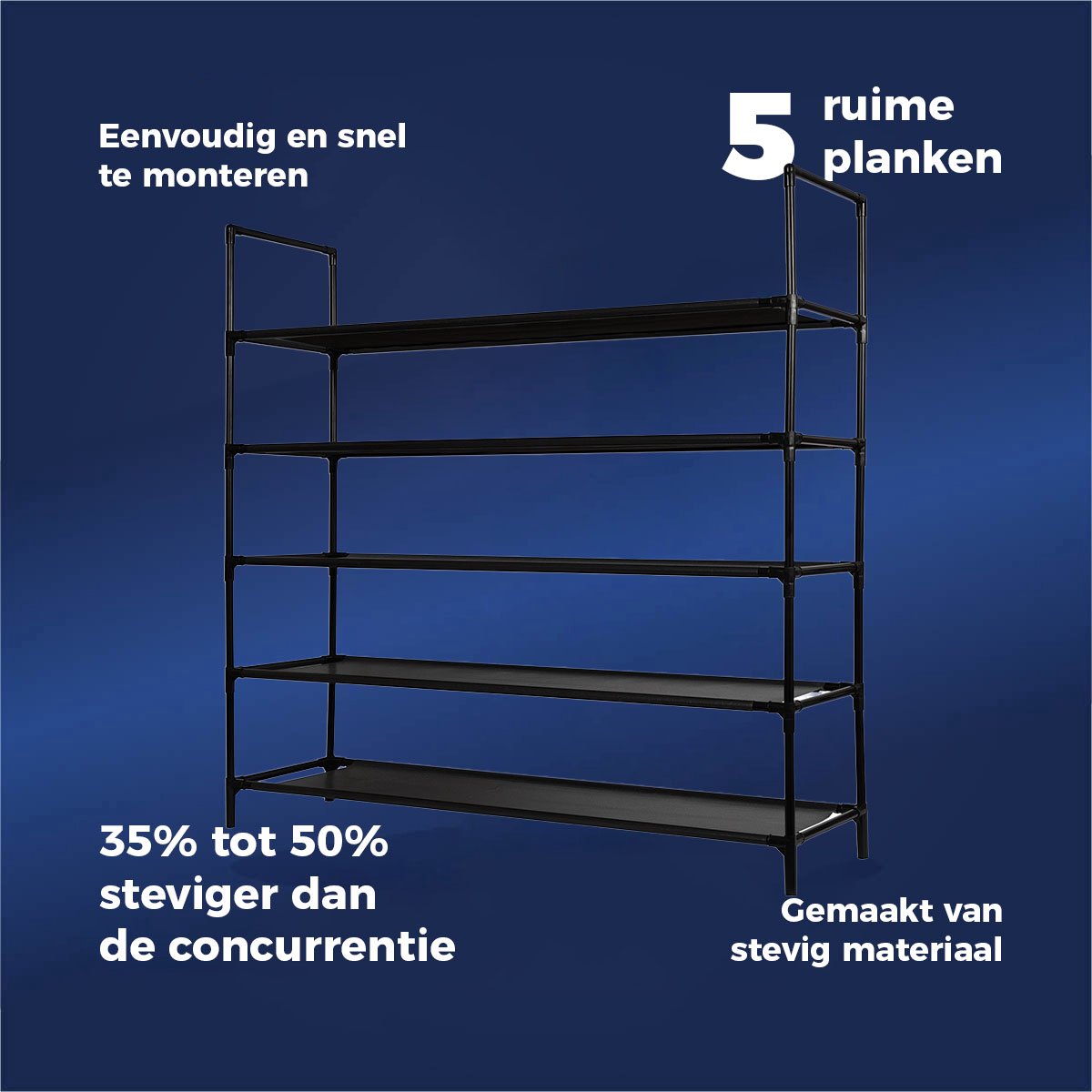 Life's Green Portable 5-Tier Shoe Rack – D27.5 x W99 x H94 cm – for 20 pairs of shoes – steel frame with sturdy Fabric Shelves – Towel Rack - Space-Saving Shoe Organizer - Black