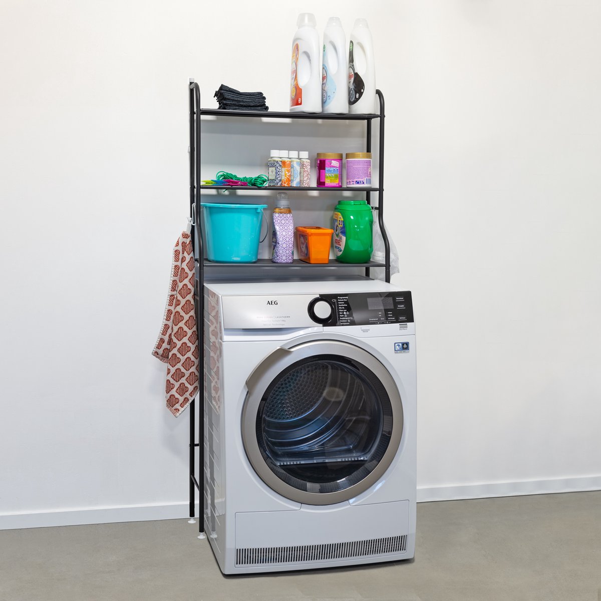 LG Life's Green washing machine conversion - Space-saving toilet storage rack - Toilet rack with 3 shelves - Stable washing machine rack - 152.2x24.5x64.5 cm - Black