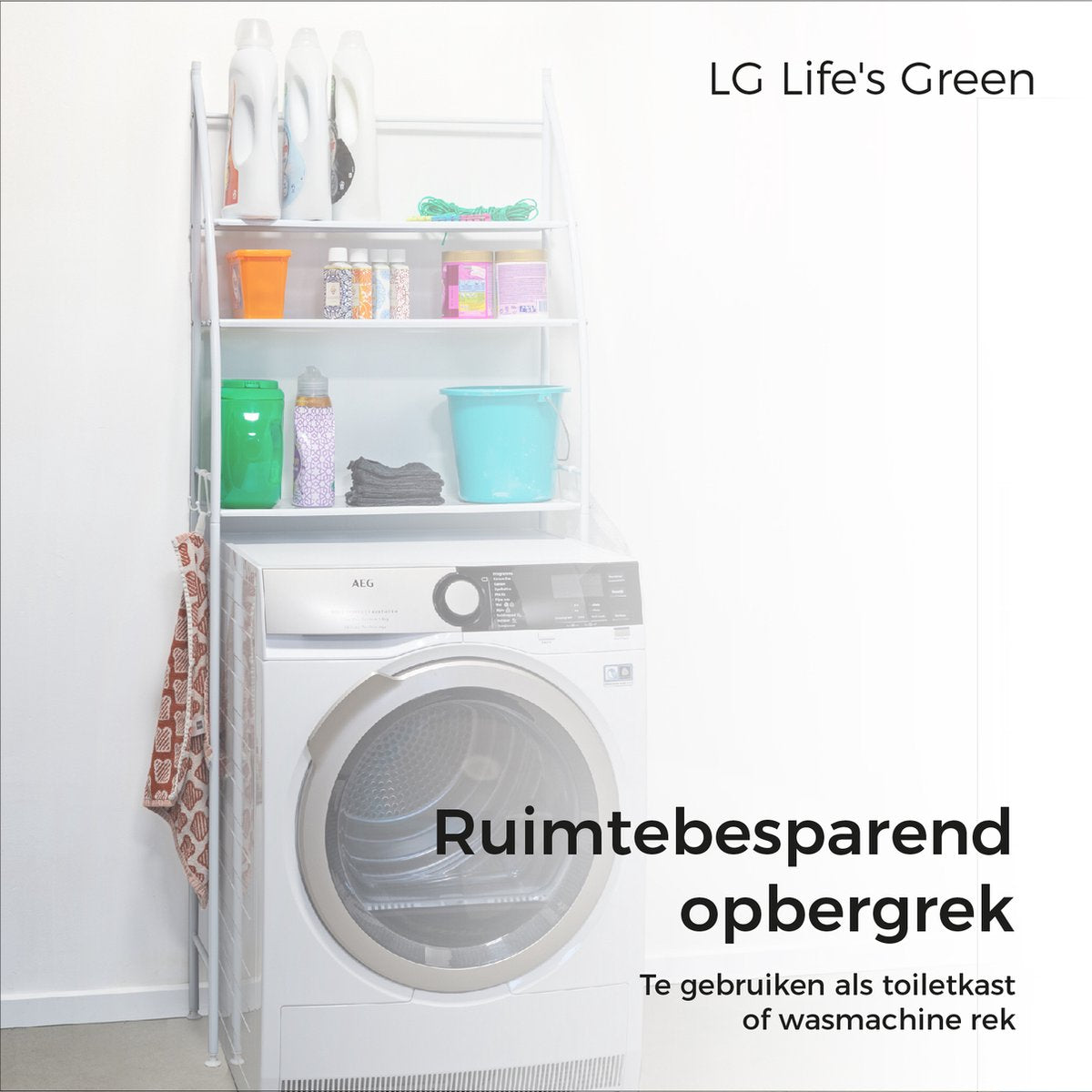 LG Life's Green toiletkast - Ruimtebesparend toilet opbergrek - 152,2 x 24,5 x 64,5 cm - Toiletrek met 3 planken - Stabiele wasmachine ombouw - Wit