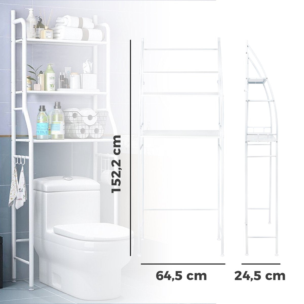 LG Life's Green toiletkast - Ruimtebesparend toilet opbergrek - 152,2 x 24,5 x 64,5 cm - Toiletrek met 3 planken - Stabiele wasmachine ombouw - Wit