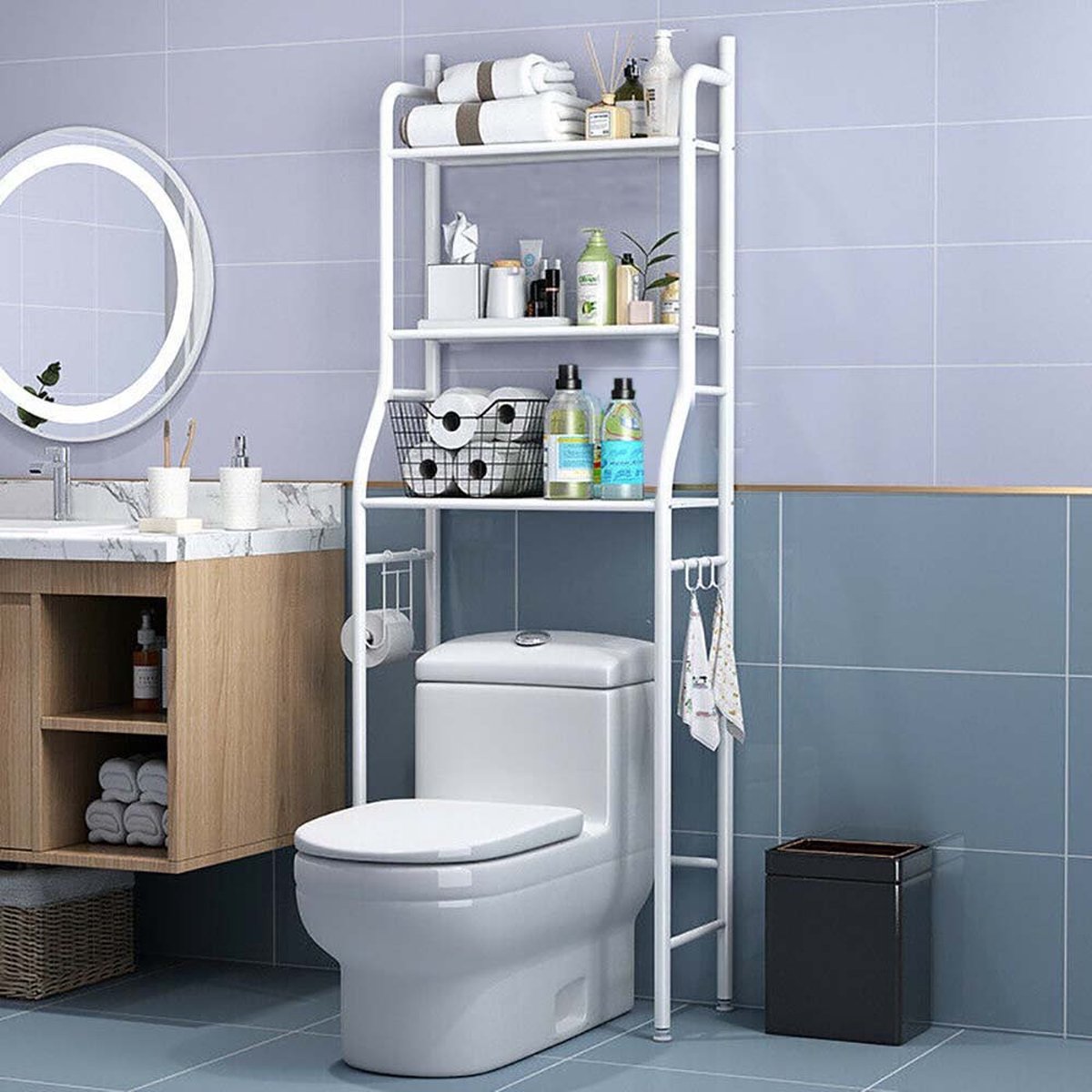 LG Life's Green toiletkast - Ruimtebesparend toilet opbergrek - 152,2 x 24,5 x 64,5 cm - Toiletrek met 3 planken - Stabiele wasmachine ombouw - Wit