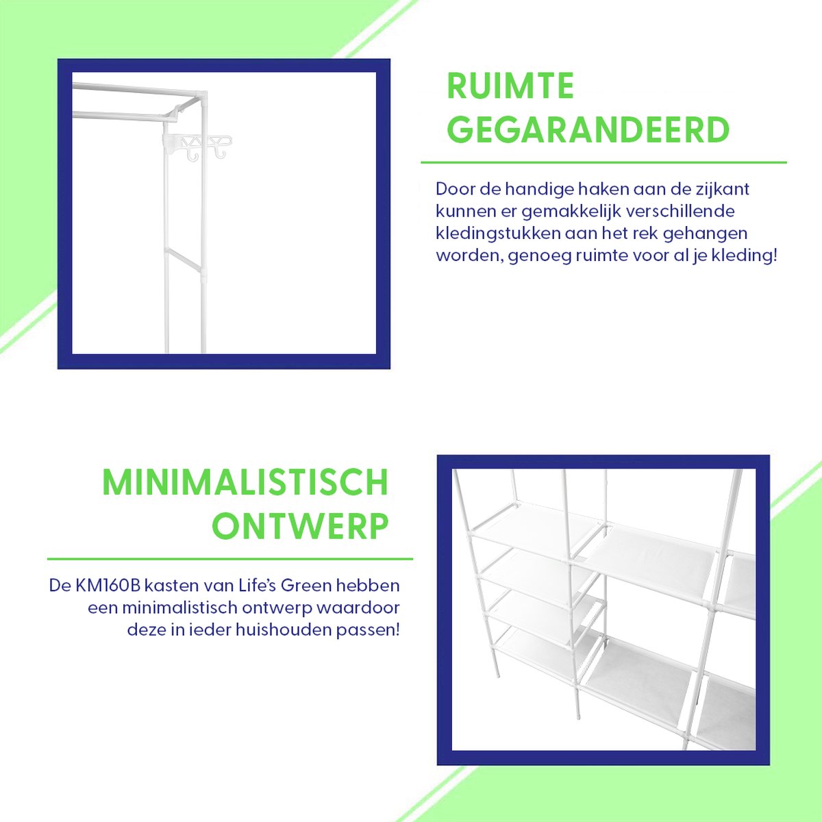 LG Life's Green Opvouwbare Kledingkast – 160x36x170CM – Kledingrek met 8 Legplanken en Ophangstang – Met 4 ophanghaken – Stoffen Kledingkast – Zwart
